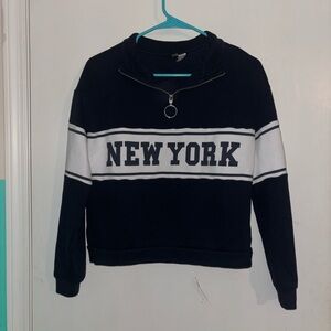 NEW YORK Navy & White Quarter-Zip Pullover Sweatshirt H&M Size Small